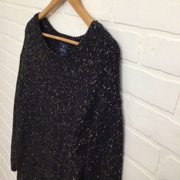 VINTAGE boyfriend American eagle outfitters black gold knit sweater small - Picture 2 of 13
